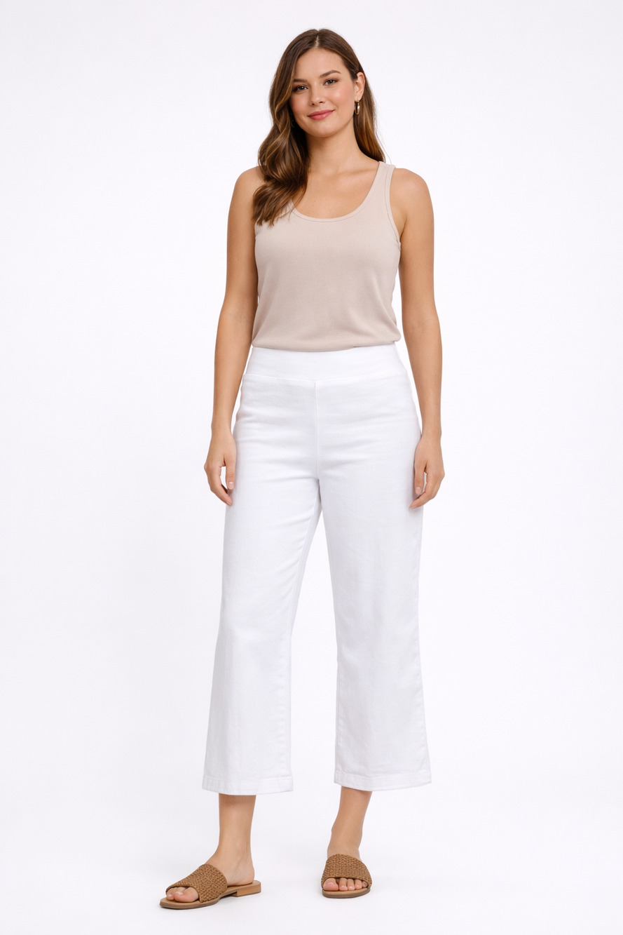 FRAME White Pull‑On Cropped Flare Pants Size 1 Stretch